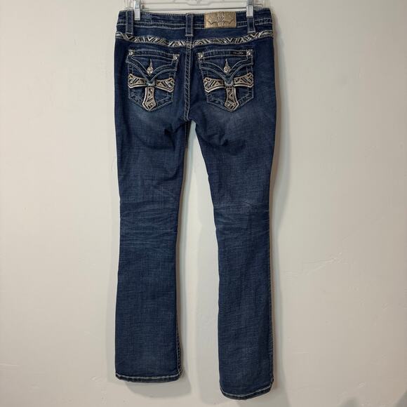 Miss Me Women's Signature Boot Jeans Cross Back Sequin Bling 28 Blue Denim - Picture 8 of 10